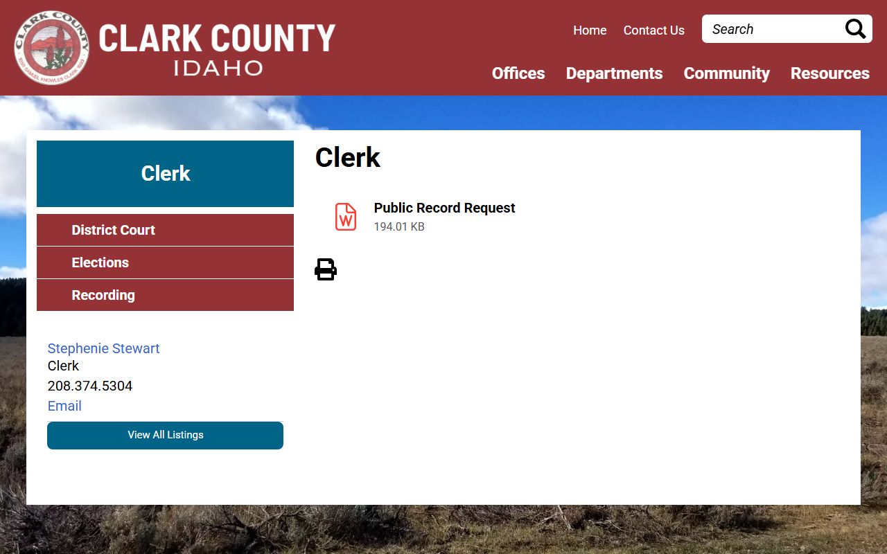 Clark County Clerk of the District Court and County Clerk office page