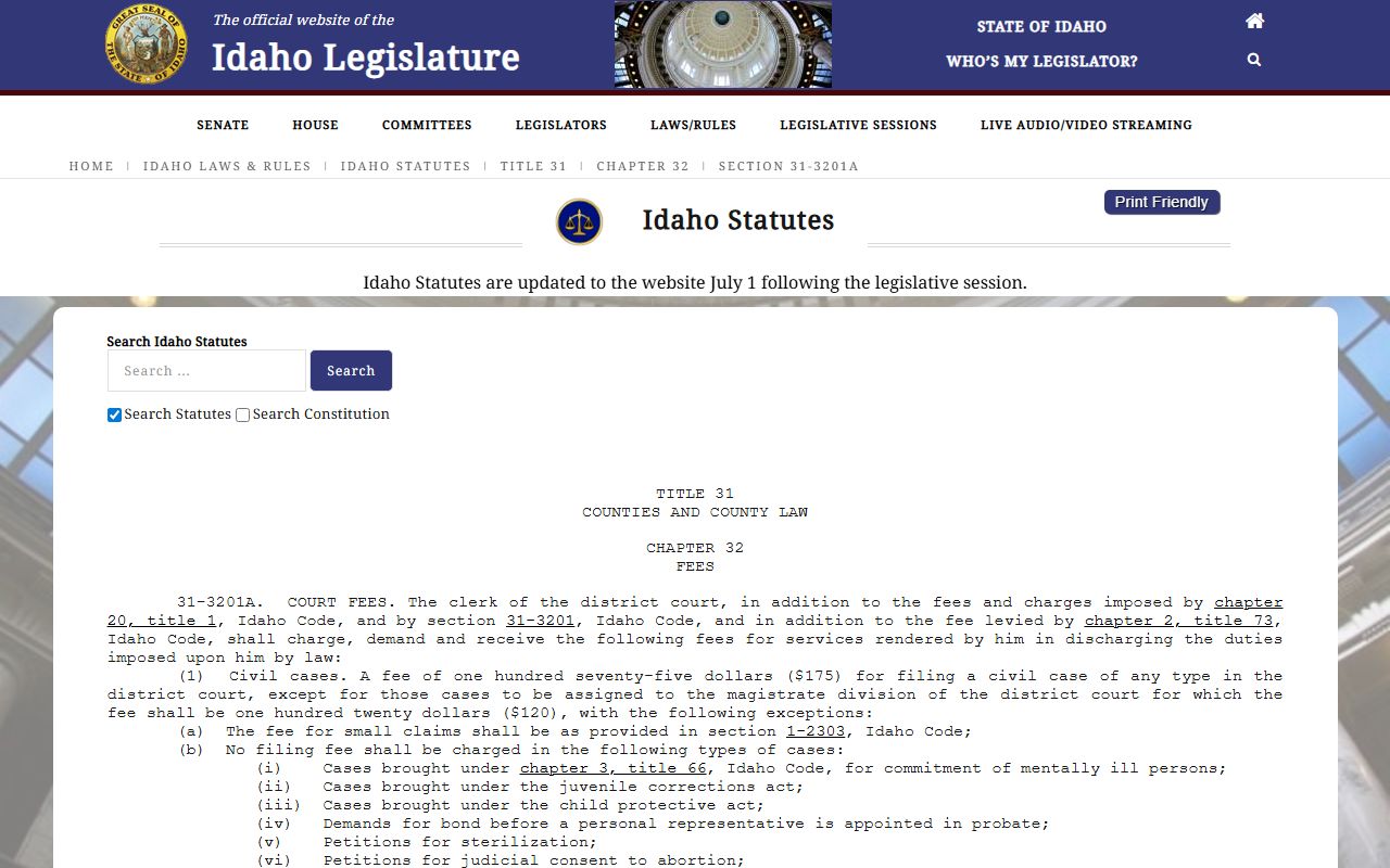 Clark County arrest records Idaho Code court fee source