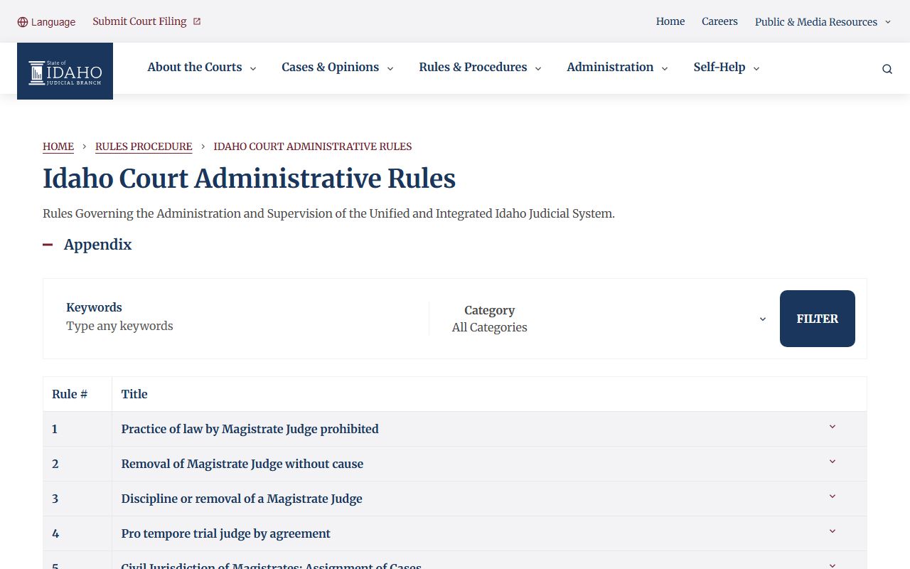 Clark County court records Idaho Court Administrative Rule 32