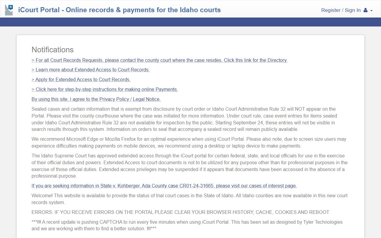 Clark County court records iCourt Portal dashboard