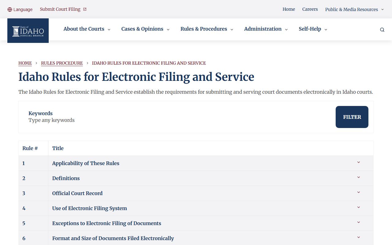 Clark County court records Idaho electronic filing rules