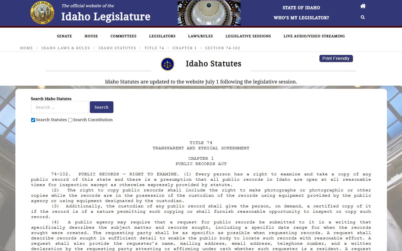 Clark County criminal court records Idaho Code 74-102
