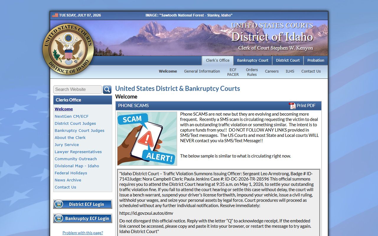 Clark County criminal court records District of Idaho federal court