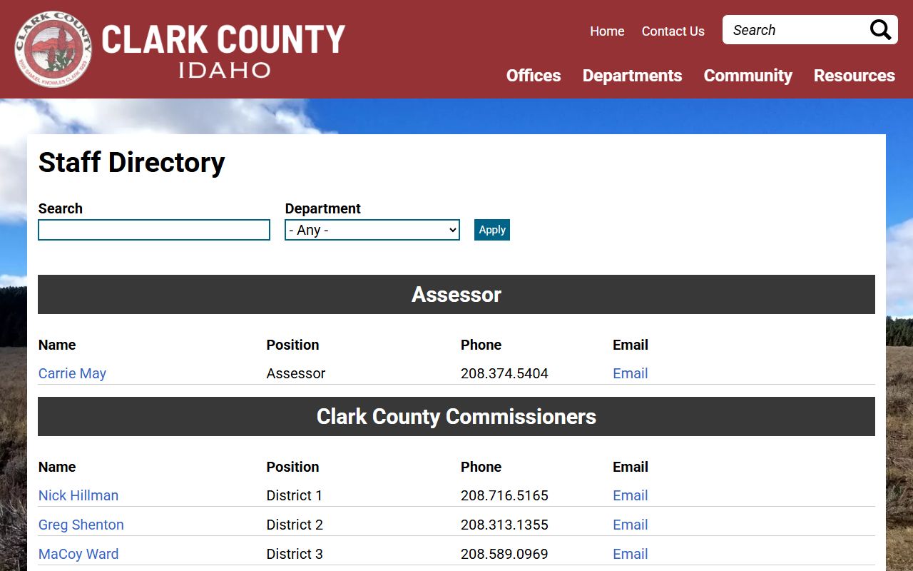 Clark County Idaho court records staff directory
