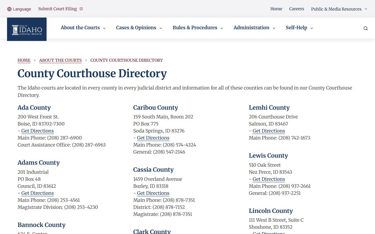 Clark County Idaho court records county courthouse directory