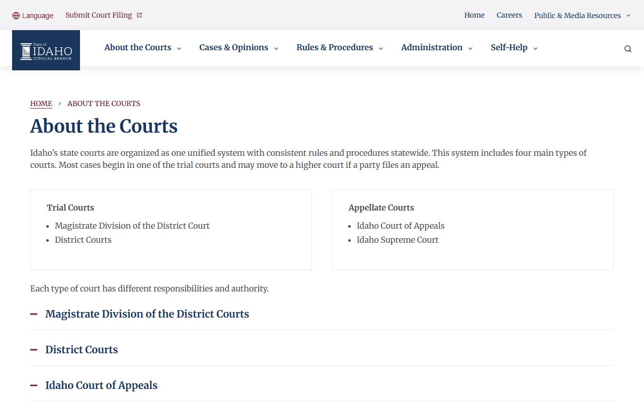 Clark County Idaho court records Idaho court structure overview