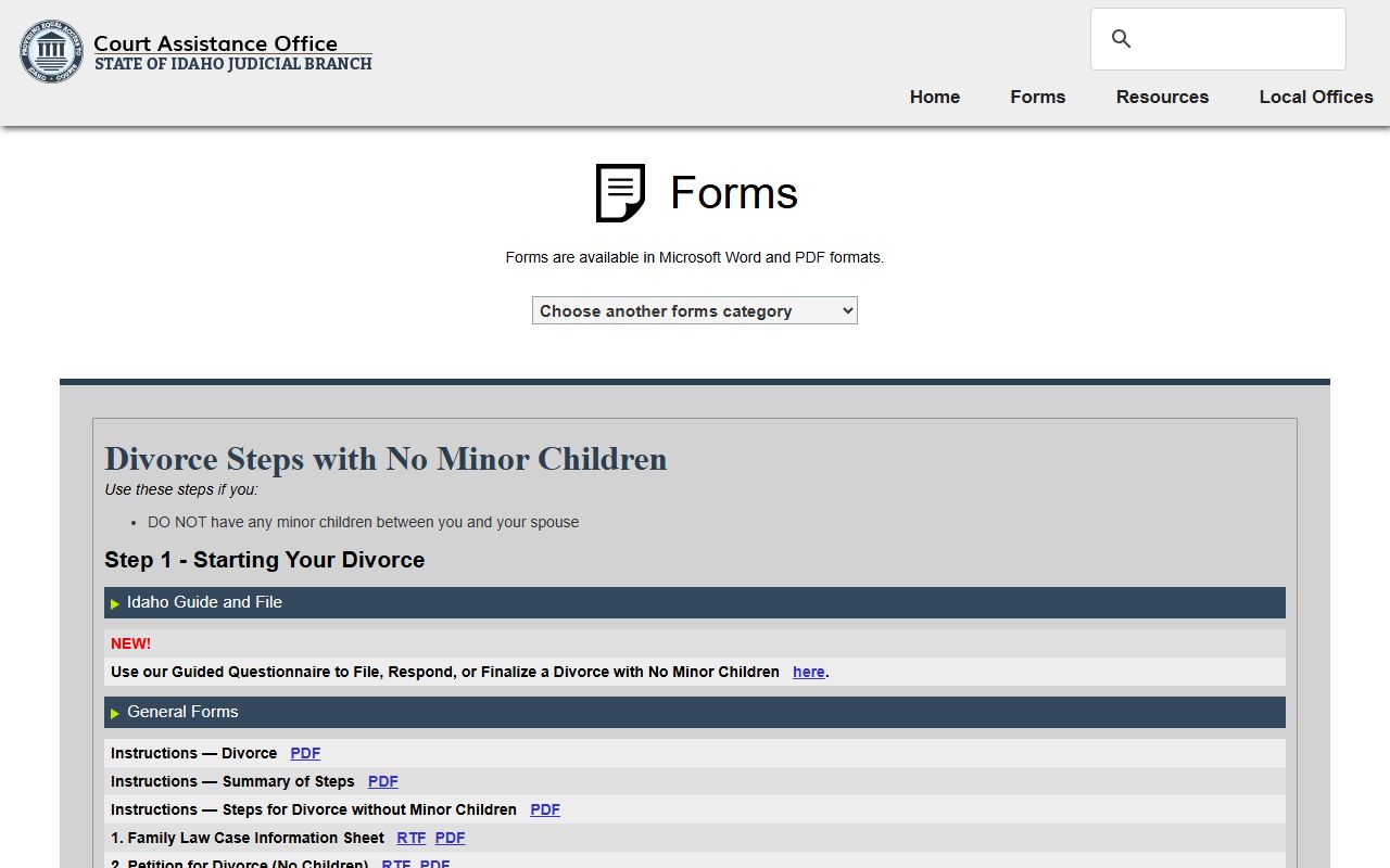 Clark County divorce records and Idaho Court Assistance Office forms