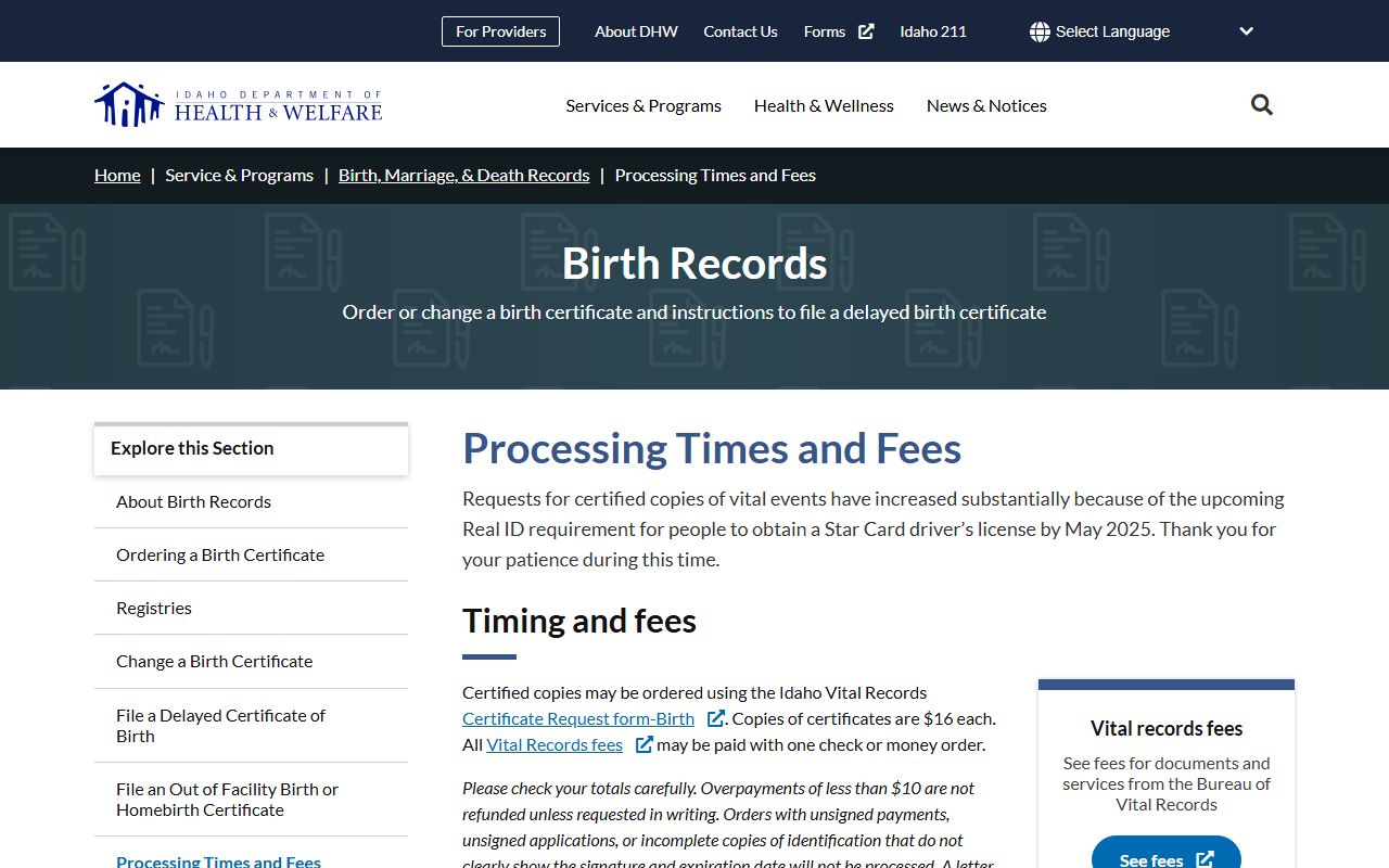 Clark County marriage and divorce certificate fees from Idaho Health and Welfare