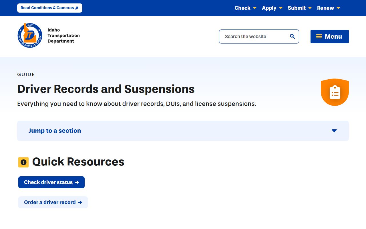 Clark County traffic court records Idaho driver records and suspensions